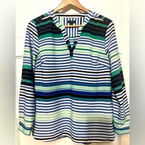 Talbots Woman Multicolor Top
Blouse With Roll Tab Sleeve - Size Large Petite